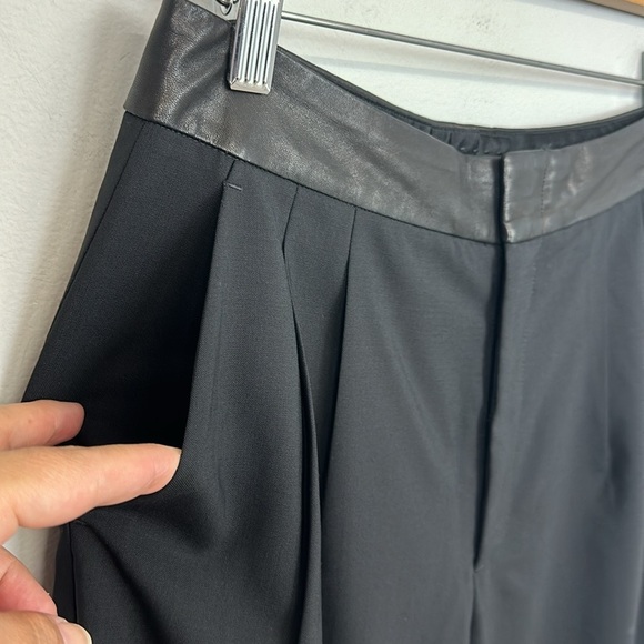 Alice + Olivia Wide Leg Wool with Lamb Leather Trim Trouser Pants Sz 4 - Picture 3 of 8